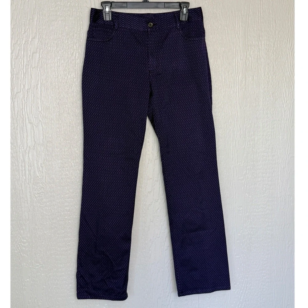 Doncaster Collection Womens Purple Diamond Geometric Straight Leg Pants Size 6